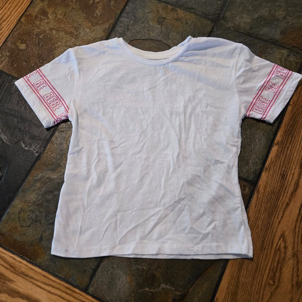 Girls Short Sleeve Shirt - Bebe Logoed Arms - Size M (10/12)